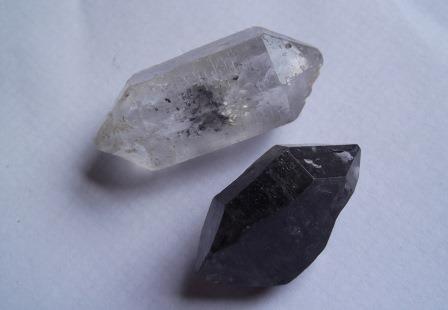 Clear quartz crystal and smoky quartz