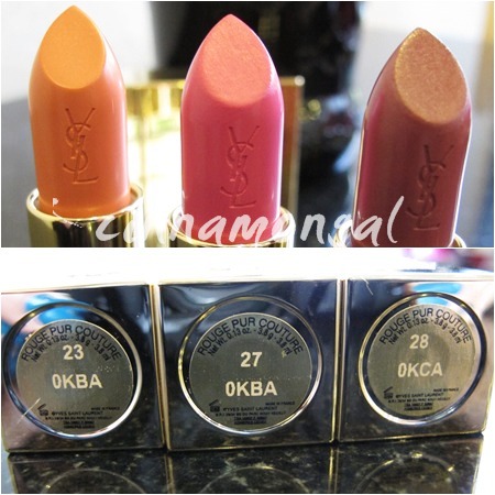 Lip Review New YSL rouge pur couture 23 corail poetique 27 fuchsia innocent 28 rose boheme