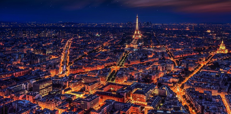 Landscape City Skyscraper Paris France Eiffel Tower Skyline at Night