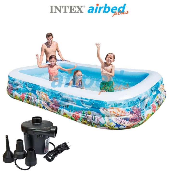 Intex ส่งฟรี คละลาย สระน้ำ เป่าลม สี่เหลี่ยม ลายสัตว์ทะเล 3.05x1.83x0.56 ม. รุ่น 58485 + ที่สูบลมไฟฟ้า