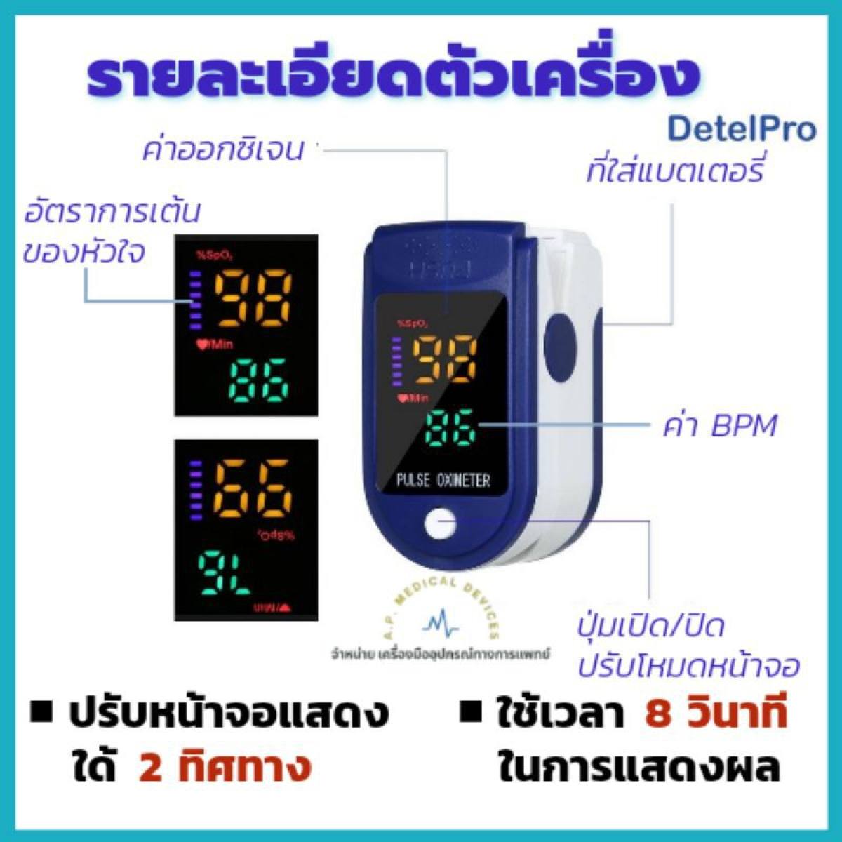 ͧѴ͡ਹʹ ¹ Fingertip Pulse Oximeter  Blood Oxygen Ҥ  Ѵ͡ਹʹ SpO2 Ѵվ Ѵѵҡ ˹ҨʹԨԵ LED 4 ՠ