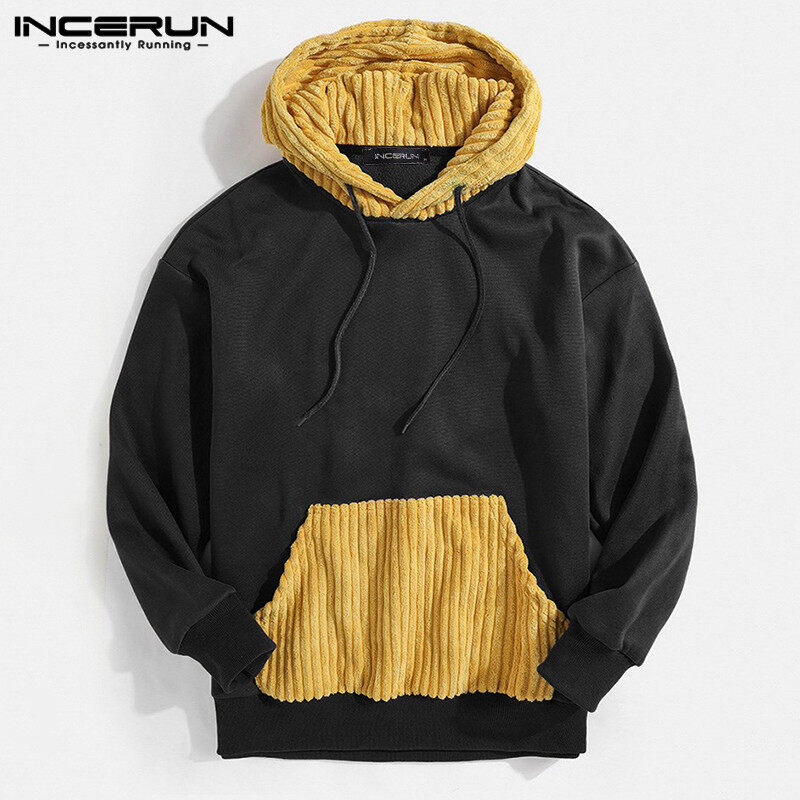 เสื้อฮู้ด INCERUN Mens Casual เสื้อฮู้ดขนแกะ