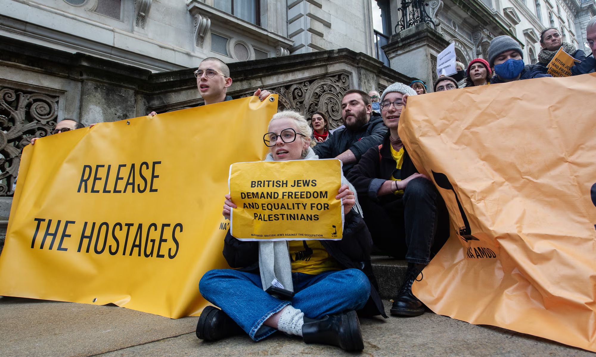 Activists from Naamod demand the release of hostages from Gaza. Photograph: Guy Smallman/Getty Images