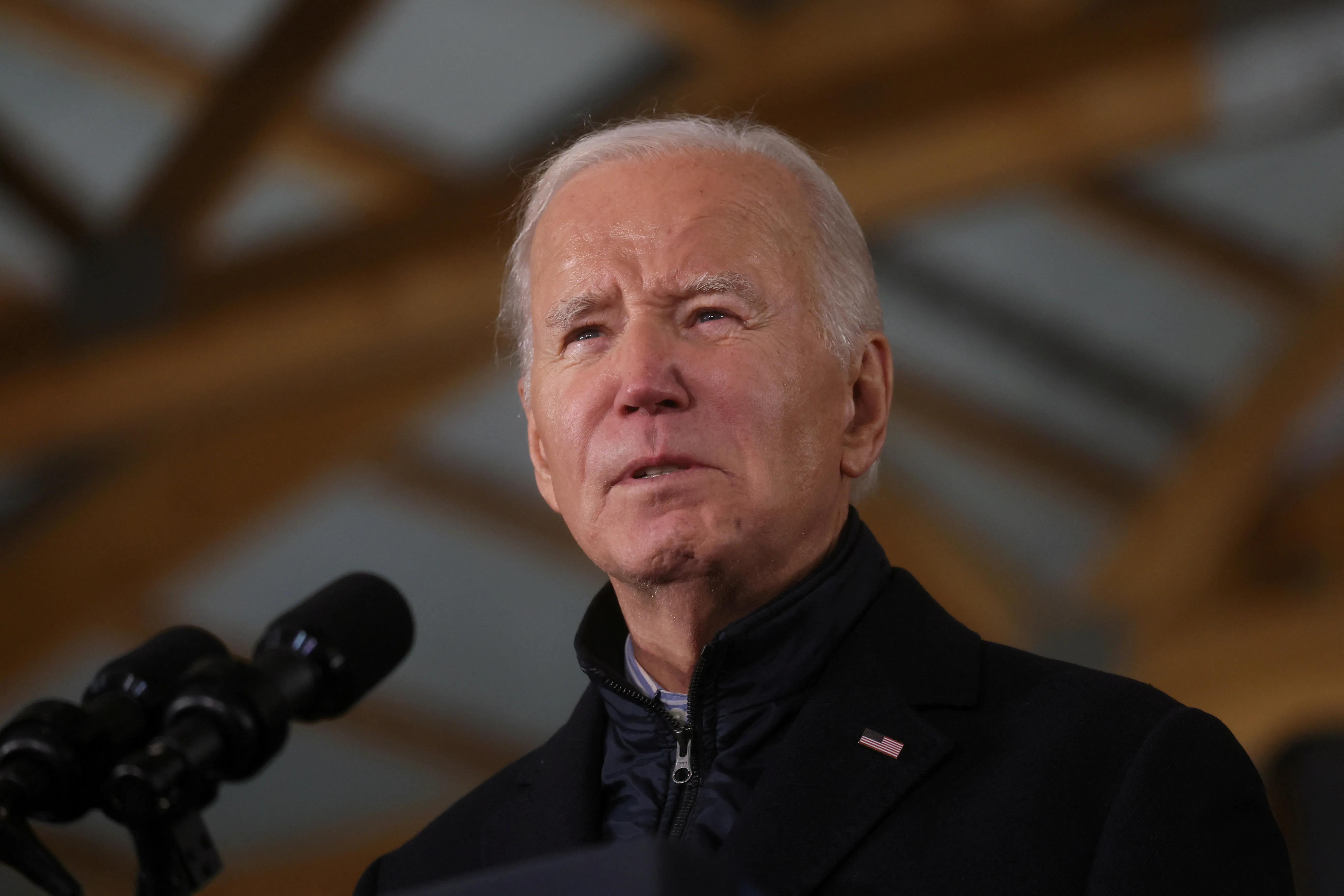 US President Joe Biden delivers remarks during a visit to Dutch Creek Farms in Northfield, Minnesota [Leah Millis/Reuters]