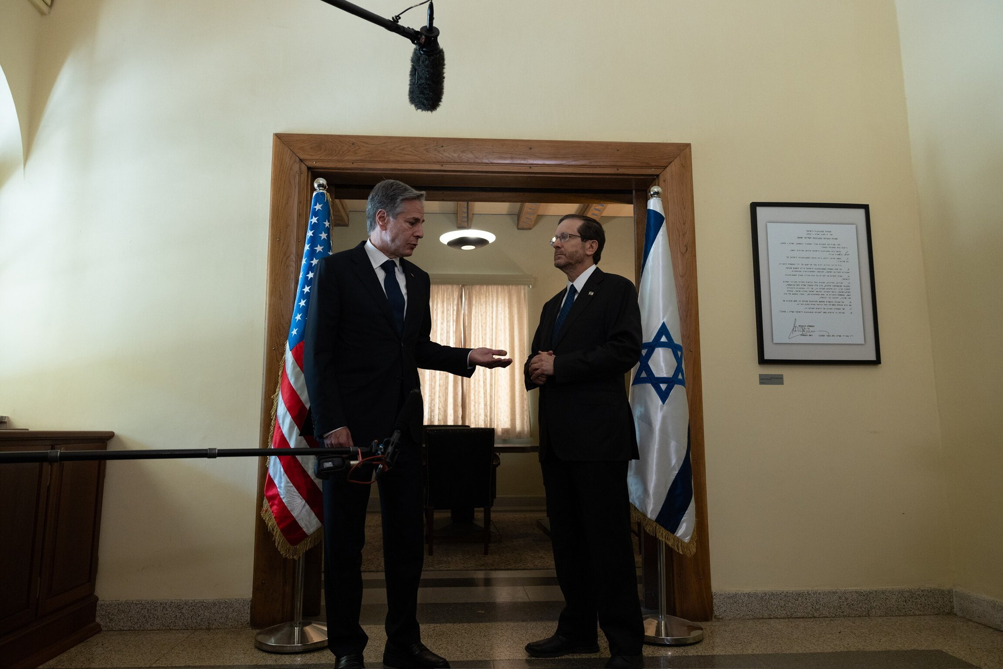 Secretary Antony Blinken @SecBlinken 3 .. 2023 Met with Israeli President@Isaac_Herzog and reaffirmed the United States support for Israels right to defend itself consistent with international humanitarian law.
