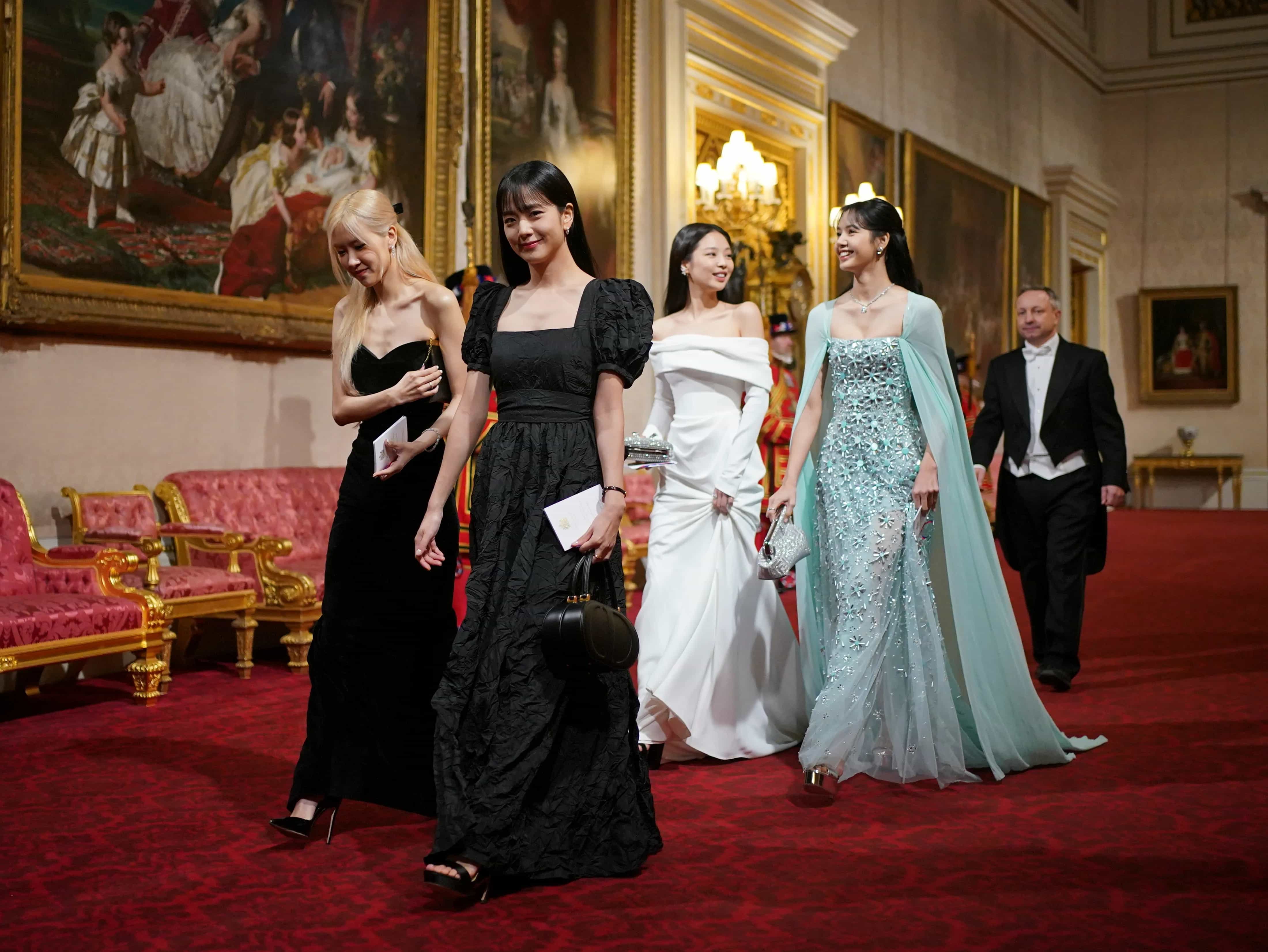 1 of 4 | South Korean girl band Blackpink ahead of the State Banquet, for the state visit to the UK by President of South Korea Yoon Suk Yeol and his wife Kim Keon Hee, at Buckingham Palace, London, Tuesday, Nov. 21, 2023. (Yui Mok/Pool Photo via AP)