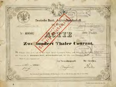 First share certificate of Deutsche Bank