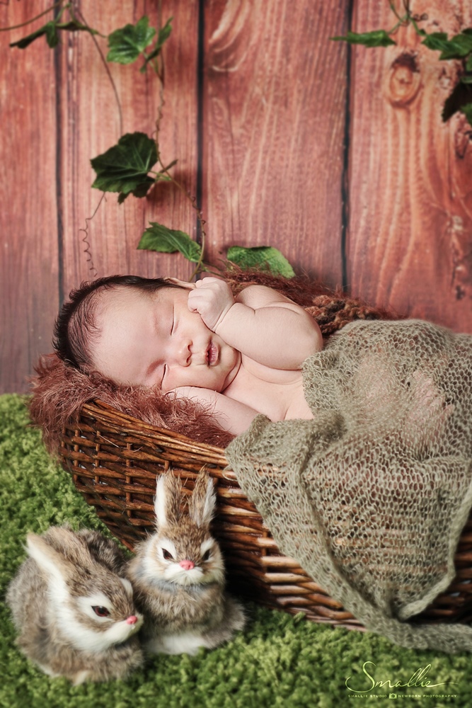 newborn with rabbits