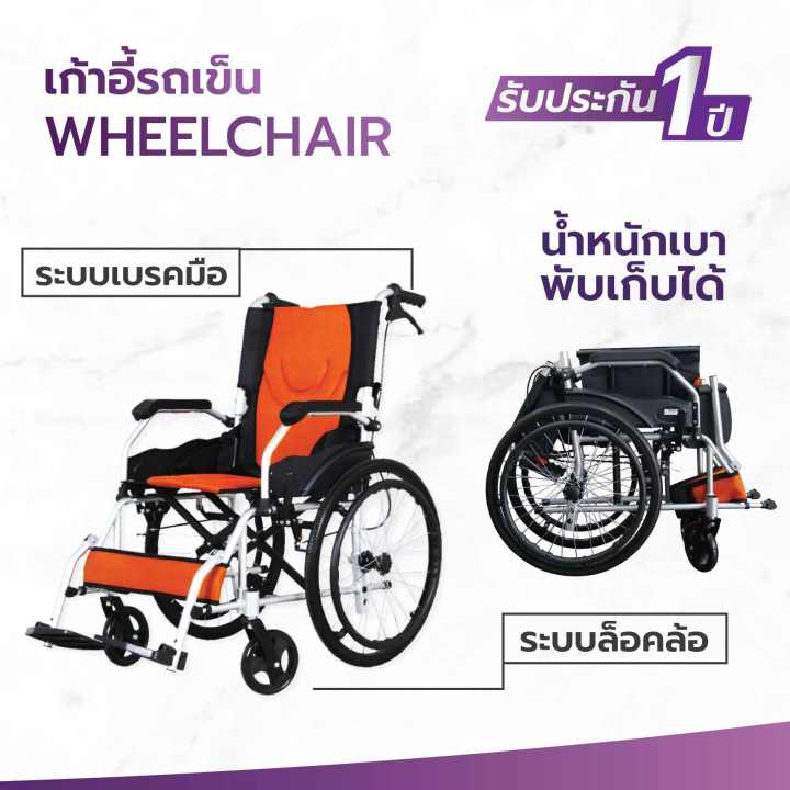 วีลแชร์ รถเข็นผู้ป่วย Wheelchair พับได้ ล้อใหญ่