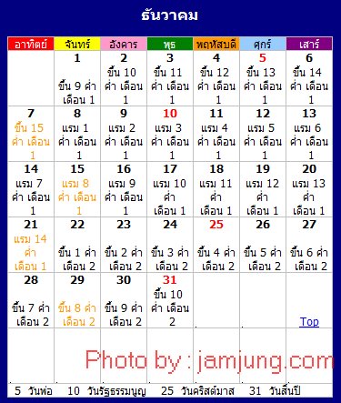 ปฏิทิน 2557 เดือนธันวาคม